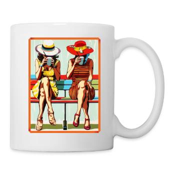 Pop Art Deux Chic Petites amies Dames Chapeaux Café - Mug blanc - blanc - Droite