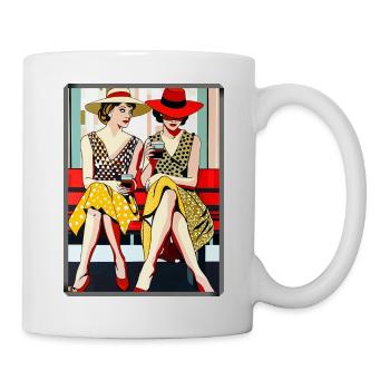 Pop Art zwei Frauen Freundinnen Unterhaltung  - Tasse - Weiß - Rechts