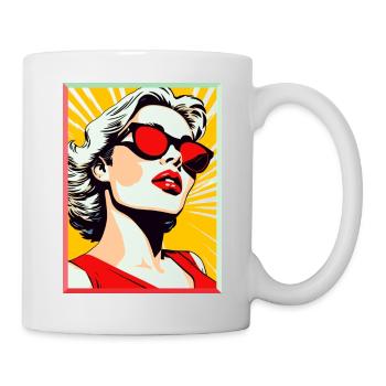 Pop Art Lady Sunglasses Sunbeams Retro - Mug - white - Right