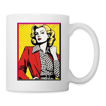 Pop Art Dame Roter Blazer gepunktete Bluse Mode - Tasse - Weiß - Rechts