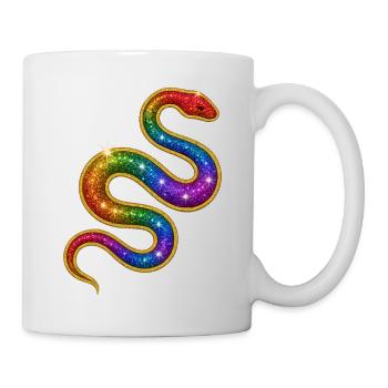 Regenbogen Glitzer Schlange - Tasse - Weiß - Rechts