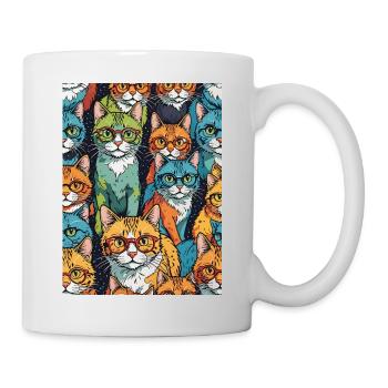 Bunte Katzen mit Brillen Muster - Tasse - Weiß - Rechts