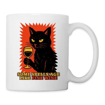 Lustiges Halloween Motiv mit schwarzer Katze - Tasse - Weiß - Rechts