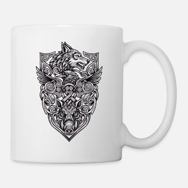 Viking Totem: Wolf • Raven • Boar - Mug - white