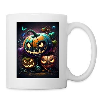 Leuchtende Halloween-Kürbisse im Nachtwald - Tasse - Weiß - Rechts