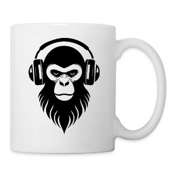 Affenkopf Minimal Linien Art Edition Shirt - Tasse - Weiß - Rechts