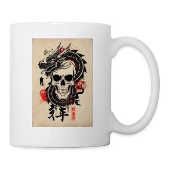 Streetwear Drache Japan Style T-Shirt - Tasse - Weiß - Rechts