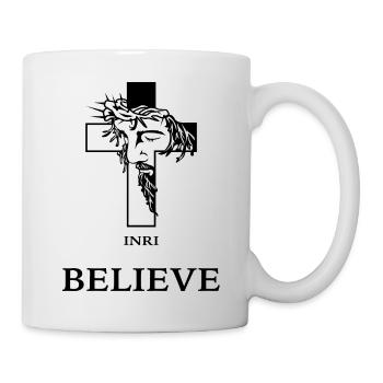 Believe – Modernes Kreuz mit Jesus - Tasse - Weiß - Rechts