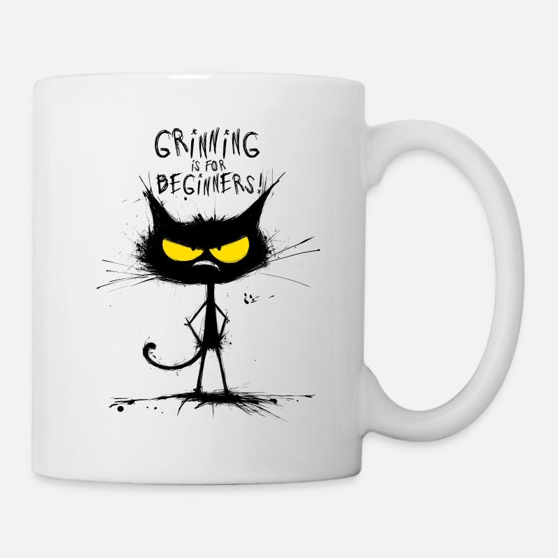 Grumpy Black Cat  – Smiling Is for Beginners - Tasse - Weiß