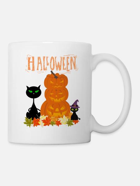 Halloween Stack Pumpkins Cat - Tasse - Weiß