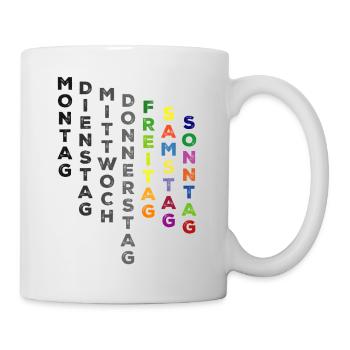 Die Woche , Freitag bis Sonntag - bunt - Tasse - Weiß - Rechts