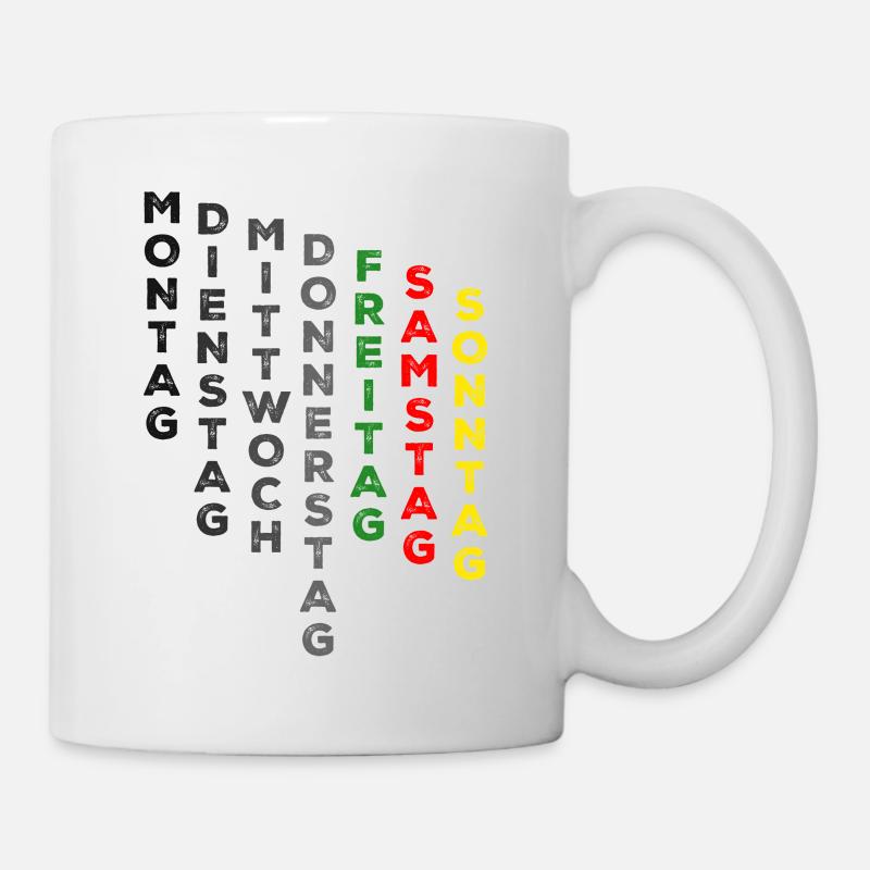 Die Woche , Freitag - grün, Samstag - rot, Sonntag - Tasse - Weiß