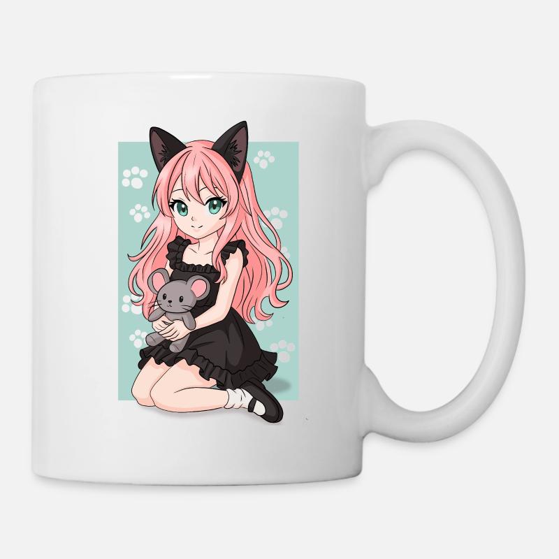 fille_chat - Mug blanc - blanc