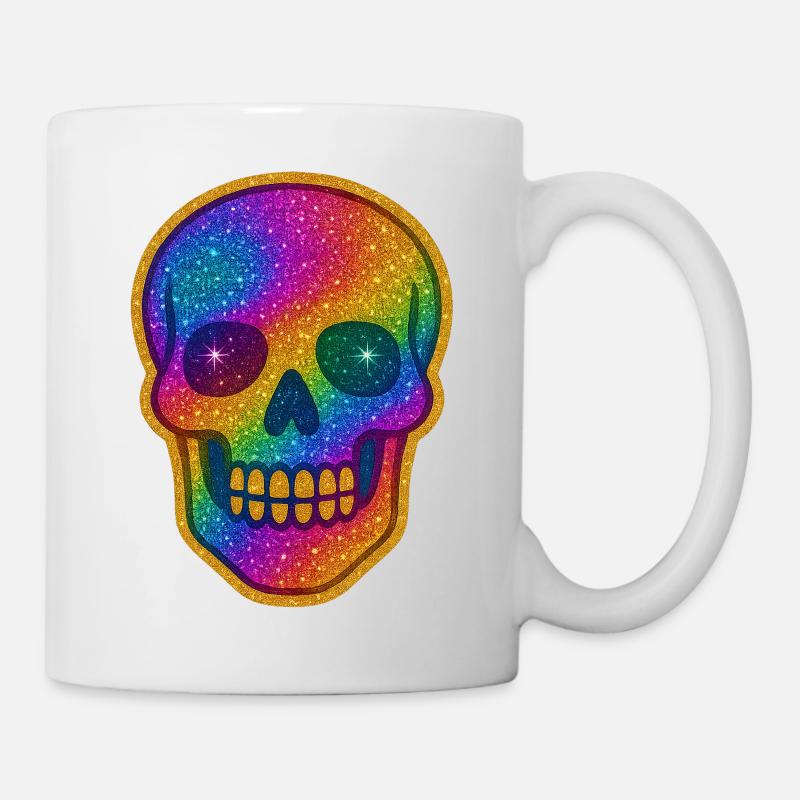 Regenbogen Skull Glitzer zu Halloween - Tasse - Weiß