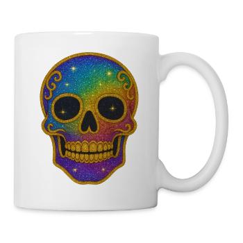 Regenbogen Glitzer Totenkopf Halloween - Tasse - Weiß - Rechts