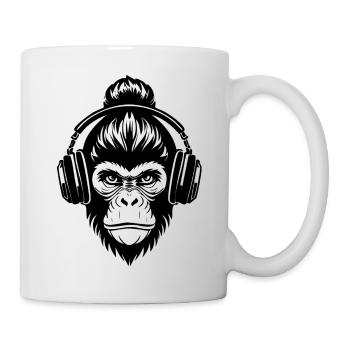 Elektrischer Affenkopf Rave Licht Kopfhörer Shirt - Tasse - Weiß - Rechts