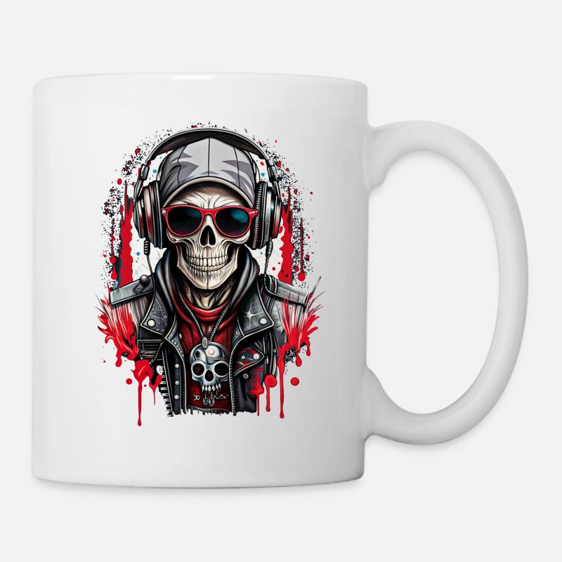 Tête de mort casque audio & lunettes skull rock  - Mug blanc - blanc