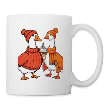Cozy Fall Geese with Coffee – Cute Autumn Animals - Mug - white - Right