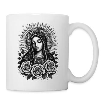Dunkle Maria mit Rosenkranz - Tasse - Weiß - Rechts