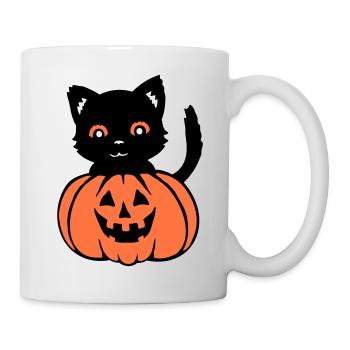 Halloween Chat Noir Citrouille Automne Effrayant Effrayant - Mug blanc - blanc - Droite