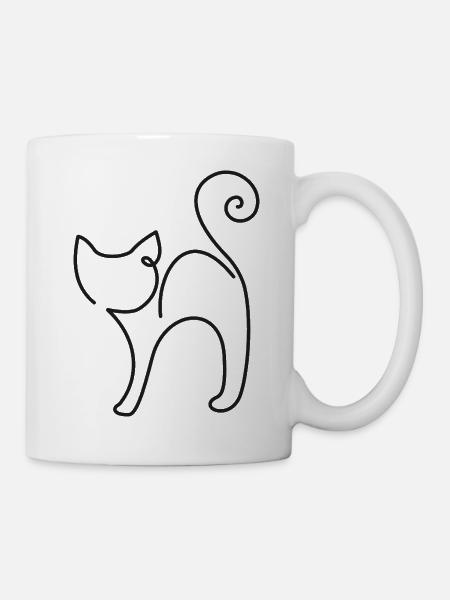 Seitliche Katze Skizze – elegantes Tiermotiv - Tasse - Weiß