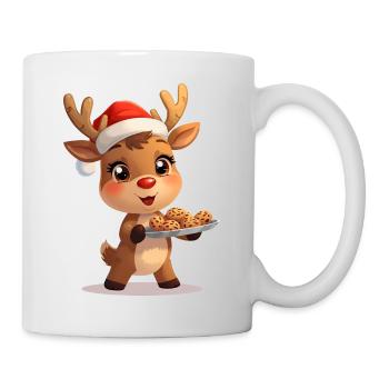 Rentier mit Santa Hut und Keksen - Tasse - Weiß - Rechts