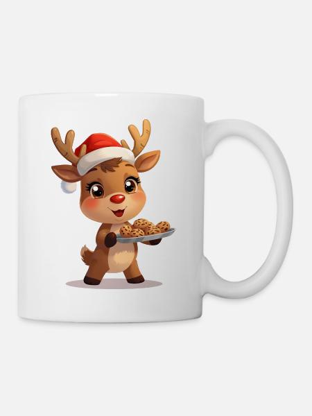 Renne avec chapeau de Père Noël et biscuits - Mug blanc - blanc