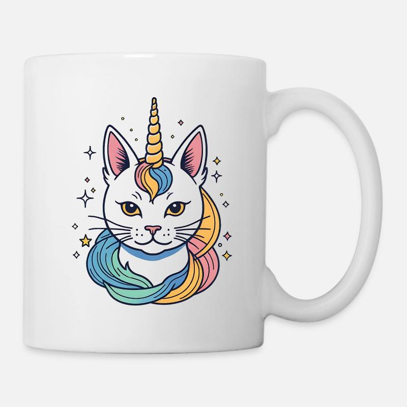 Chat Licorne Arc-en-Ciel - Mug blanc - blanc