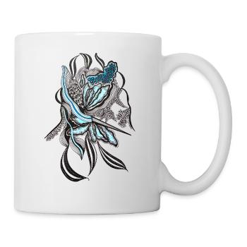 Indigo Blütenlinie Design - Tasse - Weiß - Rechts