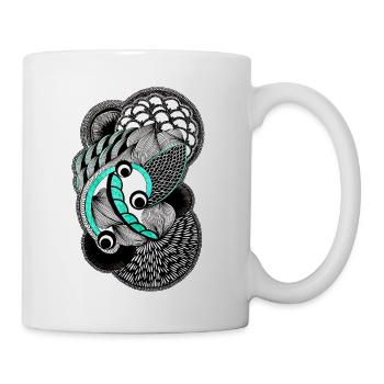 Koi Linienkunst in Türkis und Schwarz - Tasse - Weiß - Rechts