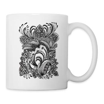 Schwarzweiß Musterblüten - Tasse - Weiß - Rechts