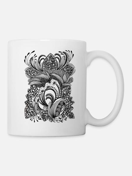 Schwarzweiß Musterblüten - Tasse - Weiß