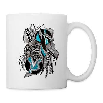 SchwarzTürkis Schuppenmuster - Tasse - Weiß - Rechts