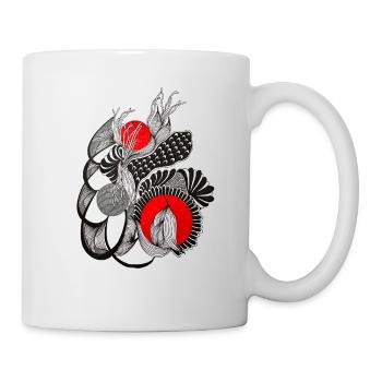 Monochrome flower circles with red - Mug - white - Right