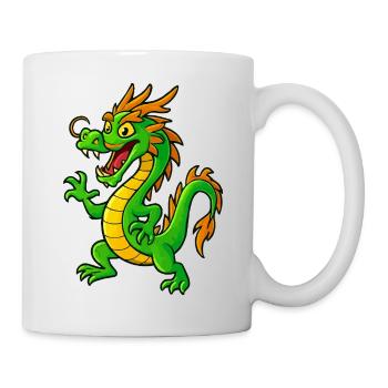 Green cartoon dragon with orange tips - Mug - white - Right