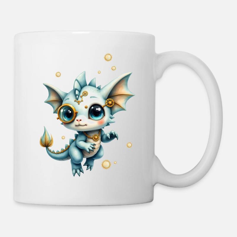 Steampunk Drache mit Lupe - Tasse - Weiß