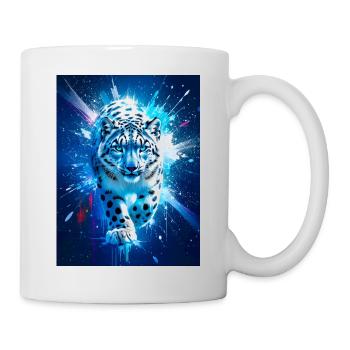 Ein Schneeleopard leuchtet inmitten eines eisblauen und silbernen Sterns - Tasse - Weiß - Rechts