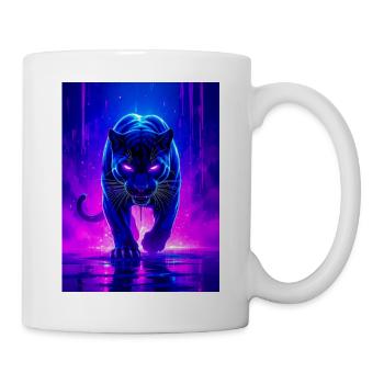 Ein Panther leuchtet in heftigem Neonpink und violetter Tanne - Tasse - Weiß - Rechts
