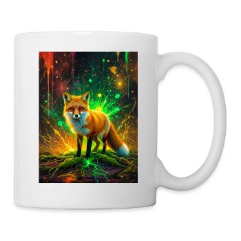 Ein leuchtender Fuchs läuft durch Wellen von Korallen und Eme - Tasse - Weiß - Rechts
