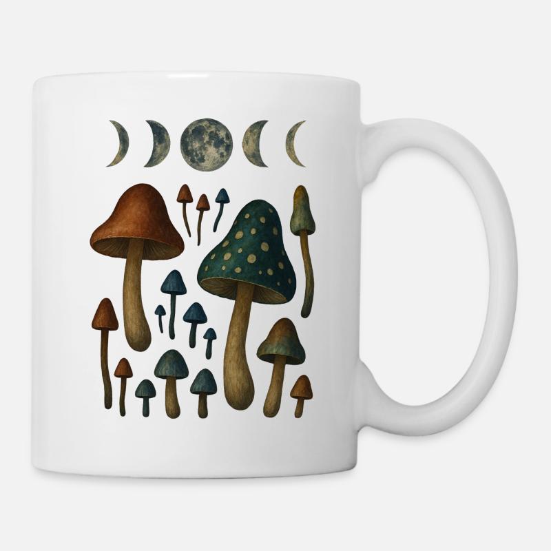 Moon phases and mushroom motifs - Mug - white