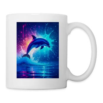 Ein strahlender Delfin springt durch türkisfarbene Wellen - Tasse - Weiß - Rechts