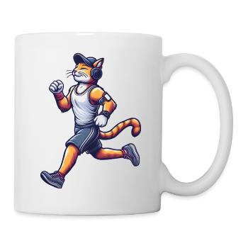 Cute cat running marathon sport jogging sprinting - Mug - white - Right