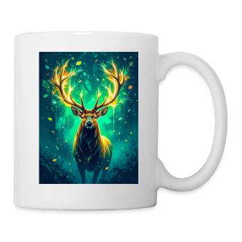 Strahlender Hirsch, der in Gold, Grün und Türkis leuchtet - Tasse - Weiß - Rechts