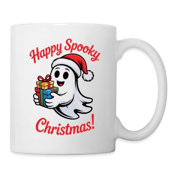 Spukiger Weihnachtsgeist mit Geschenk - Tasse - Weiß - Rechts
