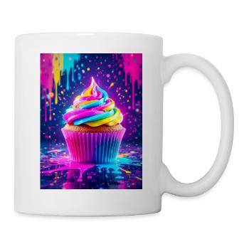 Süßer Neon-Cupcake, der mit bunter Pop-Art glänzt - Tasse - Weiß - Rechts