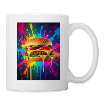 Juicy cheeseburger shining amid bold neon color - Mug - white - Right