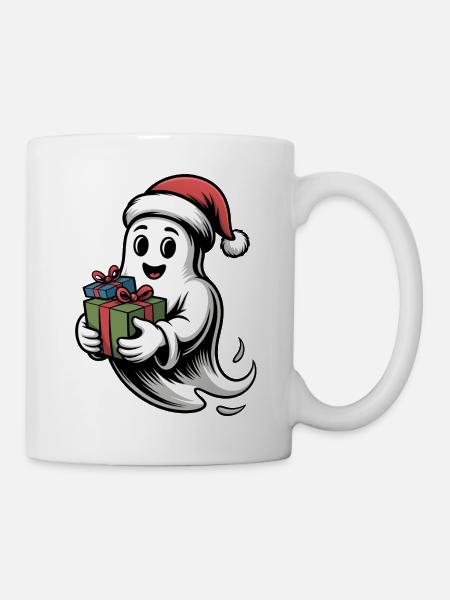 Weihnachtsgeist mit Geschenk - Tasse - Weiß