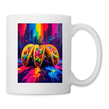 Colorful tacos dancing in a vibrant neon fiesta - Mug - white - Right