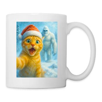  cat, Santa hat, Yeti, Christmas, snow, meme,selfi - Tasse - Weiß - Rechts