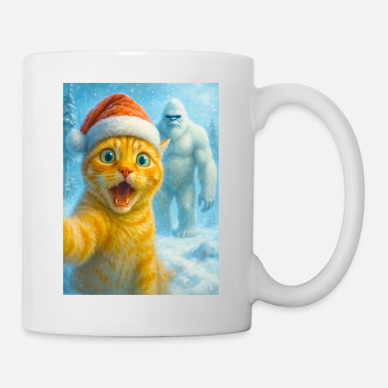 cat, Santa hat, Yeti, Christmas, snow, meme,selfi - Tasse - Weiß